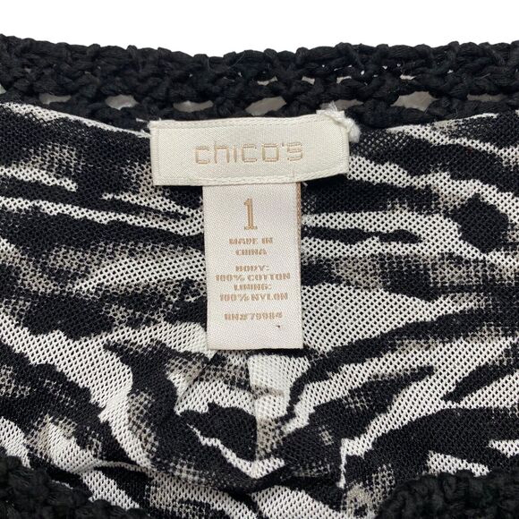 CHICOS Black Knit Silver Chain Detail Zebra Stripe Mesh Cardigan Medium (1) - Picture 8 of 11